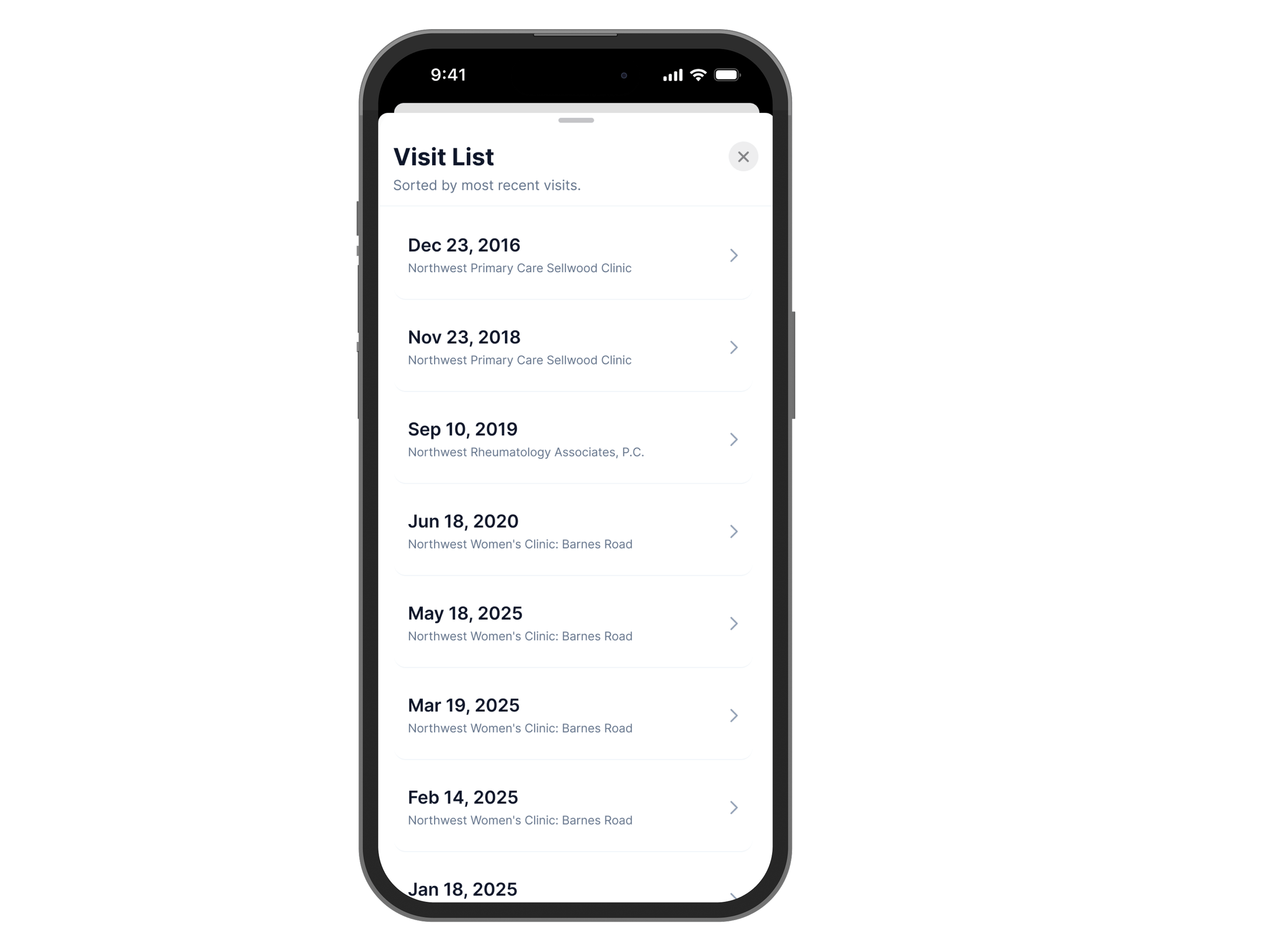 A longitudinal health record reveals visits across years in one timeline